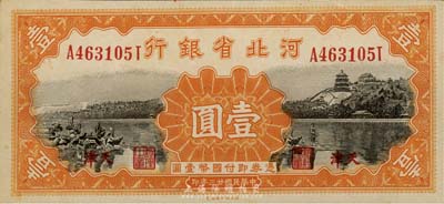 民国廿三年（1934年）河北省银行壹圆，天津地名，森本勇先生藏品，九八成新