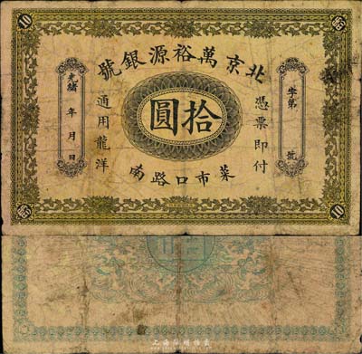 光绪年·北京万裕源银号龙洋拾圆，菜市口地名（今北京钱币市场报国寺门口），少见，七成新