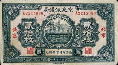 民国十七年（1928年）京兆银钱局铜元贰拾枚，北京地名，台湾藏家出品，七五成新