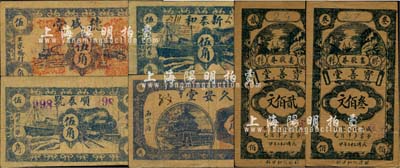 胶县民间钞票6种，详分：宝善堂1933年贰佰文、叁佰文，德盛堂伍角，久安堂伍角，顺泰号伍角，新泰和伍角；森本勇先生藏品，七至八成新