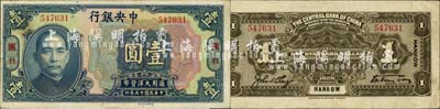 民国十五年（1926年）中央银行大洋壹圆，汉口地名，无字轨，宋子文·陈行签名；森本勇先生藏品，八成新