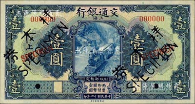 民国十六年（1927年）交通银行蓝色壹圆...