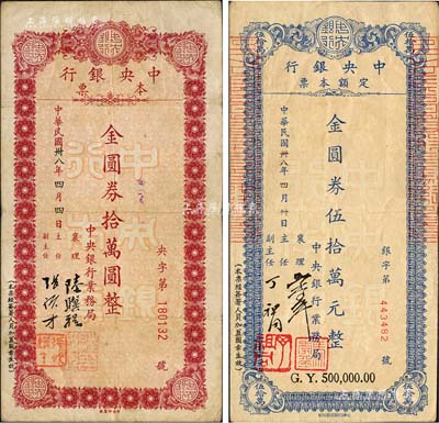 民国卅八年（1949年）中央银行本票金圆...