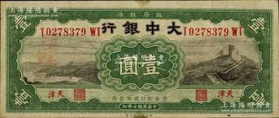 民国十年（1921年）大中银行长城图壹圆...