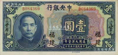 民国十五年（1926年）中央银行大洋壹圆，福建地名，九八成新