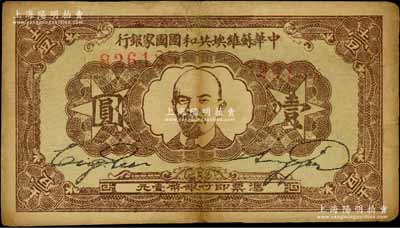 1932年中华苏维埃共和国国家银行列宁像壹圆，背面为绿色印刷；资深藏家出品，有小修，七五成新