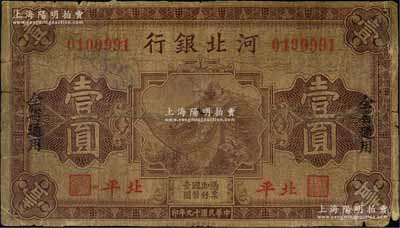 民国十九年（1930年）河北银行壹圆，北平地名；刘文和先生藏品，少见，近七成新