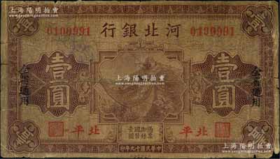 民国十九年（1930年）河北银行壹圆，北平地名；刘文和先生藏品，少见，近七成新