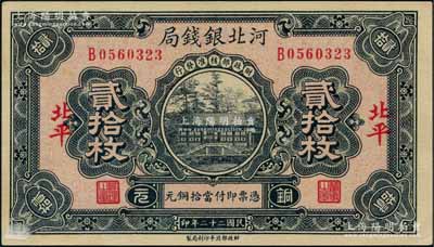 民国二十二年（1933年）河北银钱局铜元贰拾枚，北平地名；刘文和先生藏品，少见，九五成新