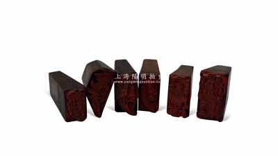 清末民国时期传统商号或钱庄之木质印章共6枚不同，其中2枚为“刘海戏金蟾”章，4枚分别为“积德昌”、“新丰美”、“德盛长记”和“吉星”名号章；朱维成先生藏品，保存甚佳，敬请预览