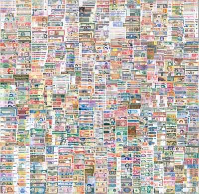 1905至2010年之间《外国纸币藏品集》一部共1500余种不同，涉及约160个不同国家和地区所发行