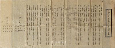 民国时期·山西平遥县兰香园实业有限公司简章一份，内中详细记录有该公司之创办、股份、职员、结账分红及公议规则等，属晋商企业之历史实证，保存尚佳，敬请预览