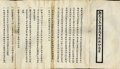 民国时期（陕西）朝邑三益合盐商有限股份简章一张，该商号资本以15股为定额，每股大洋二百元，上印成立缘由及公议条款等，七成新