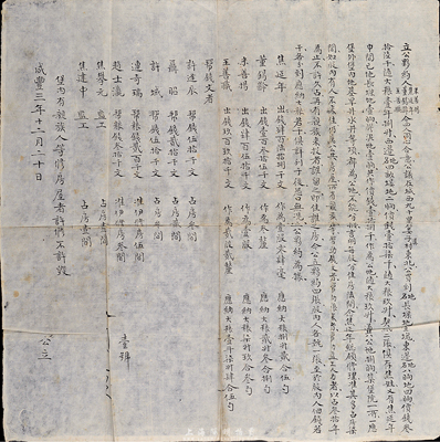 咸丰三年（1853年）“公议夥约”1份，内中详细记载米善掦(出钱450千文为壹股)、焦延年(出钱468千文为壹股零肆毫)、董锡龄(出钱135千文为叁厘)、王善职(出钱990千文为贰股贰厘)4人合资购地建房，另有帮钱文者5人、监工2人亦有分房作为分红，并开列公议约定；此夥约为第“壹号”，也可谓是目前发现最早的房地产开发建设股份合约，值得珍视和推介，七五成新