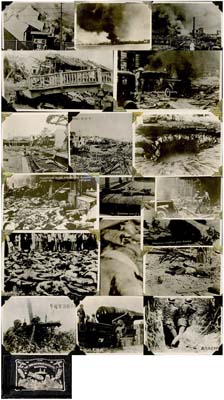 1937年《The Sino-Japanese Hostilities Shanghai》（1937年中日淞沪会战）影像集一册，内有第二次8.13淞沪抗战时期历史老照片约100张不同，包括轰炸实景、房屋变废墟、惨不忍睹的尸骸、流离失所的难民、上海市民救助、英勇迎敌的中国士兵、蒋中正像、坦克与军舰等等，场面极为悲惨和壮烈；每张照片上均有英文标注，内中很多影像之前从未有过披露，亦属