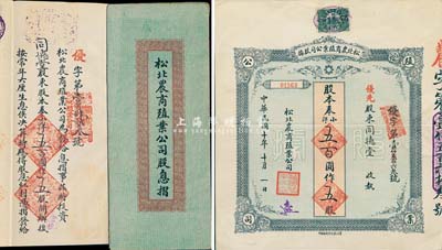 民国十年（1921年）松北农商殖业公司股据，优先股五股计奉小洋五百圆，附带有息摺，八五成新