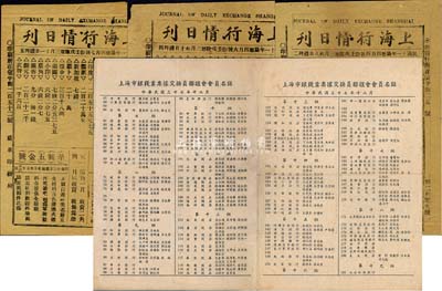 民国三十七年（1948年）“上海市银钱业票据交换员联谊会会员名录”1份，内中详细记录了当时参加上海银钱业票据交换所的238家银行、钱庄、信托公司之交换号、行名、交换员姓名等，对研究民国上海金融业之状况极富裨益；保存尚佳，敬请预览（另附1922年《上海行情日报》3份，其上印有各国外币、银圆、小洋、铜元等当日行情等）