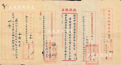 民国时期盐务史料共5件，详分：1942-43年“财政部福建盐务管理局”委令、训令、证明书各1件，1945年“两浙区盐务运输处”训令、派令各1件，均由郑铁农氏所持有；保存甚佳，敬请预览