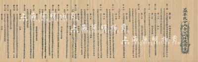 民国时期（山西平遥）益华股分两合公司招股简章1份，该公司以磨面纺织为营业，拟招资本5000吊，以每百吊作一大股、每拾吊作一小股；内中印明组织宗旨及定名、地址、股本及息额、收股之期间股票之发给、集股之标准、付息之申明、余利之分配、股息红利之领取、特别股分等14章共20条，内容极为丰富，保存甚佳，敬请预览