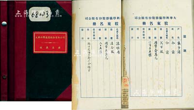 民国时期上海《大华科学仪器股份有限公司股东名录》1册，内中详列有60余位股东之户名、姓名、股数、股银、权数、住址等信息，且包括该公司创始人丁佐成、王性尧、朱旭昌等工商业名人；该公司乃中国第一家仪表制造厂，历史意义厚重，保存甚佳，敬请预览