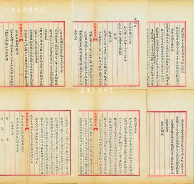 宣统元年（1909年）两广总督兼管广东巡抚事张人骏之“奏折”、致“度支部咨文”底稿一通共6页，内中涉及两广盐运使盐厘入款、盐课引饷等详情，乃属研究清代盐政、盐税之历史文献；此底稿缮写于“督办盐政处”专用笺上，墨字俊秀，保存甚佳，敬请预览