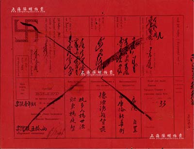 清末民初库伦地区“营业执照”1张，颁给“西库伦新华街德源湧襍货庄”，票限壹年，票价银五拾两，上印蒙文、俄文和“卐”字标志，乃属旅蒙商之历史实物；罕见且保存甚佳，敬请预览