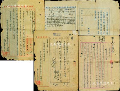 解放初期贵州省股份资料等3件，详分：1956年贵阳市第一铁器手工业生产合作社入社自愿申请书，内中提及缴纳股金事宜；《安顺局财务概况》1份；1951年贵阳市花纱绸布商业同业公会筹备委员会“呈文”1件；保存尚佳，敬请预览