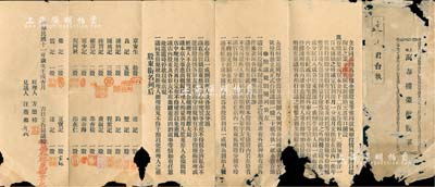 民国十一年（1922年）上海万春楼菜馆股单，由股东达记执有（一股计银洋一百元），该菜馆资本总额4200元，分作42股，内中详列公议条款、各股东占股详情等；老上海传统式老股票，罕见，有破损，近六成新