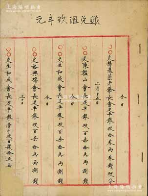清末（山西票号）“元丰玖”之汇兑账本1份，内中详细记录该票号汇兑各处之银钱账目，颇具史料价值；元丰玖，乃山西著名之票号，由祁县富商孙郅出资白银10万两所创设，因成立于咸丰玖年，故名；保存尚佳，敬请预览