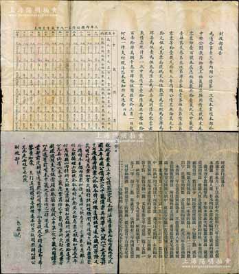 民国三年（1914年）《财政部通告》一则，事为通告三年内国公债第一次还本抽籤事宜，且附印“三年内国公债第一次中籤债票总表”；另附财政部公函、“财政部白话通告”各1份，其上内容亦为三年公债还本抽签事宜；保存尚佳，敬请预览