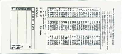 1920年“少年中国晨报股份有限公司第六届董事选举票”1份，上印选举规则及72名股东候选人名单等，未填用；此“少年中国晨报”由孙中山先生所创办，乃中国同盟会与国民党在美国之机关报，历史意义重大；华侨藏家出品，少见，八五成新