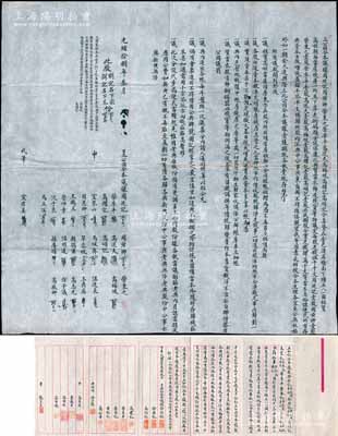 清代至民国时期江苏无锡“保康代典”股份合同共2份不同，详分：①光绪拾捌年（1892年）“立公同合本议据”1份，内为“周廷记、周舜卿（中国第一家民营银行信成银行之创始人）、荣秉之、荣季平、高述夫、高梅坡、高耀记、高颂记等8人集资4万千文（约合银数万两，分作8股，每股5000千文）在金邑（即无锡，时称金匮县）清名桥租赁高姓朝西当屋栈房及码头，分设“保康代典”（即当铺）质当衣饰及栈货