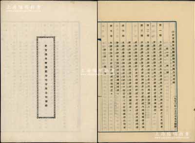 1950年《北京荣长厚钱庄股份有限公司章程》1册，该钱庄资本总额人民币600万元，分作6000股，内中详列总则、业务、股份等共六章33条，内容详尽；少见，八成新