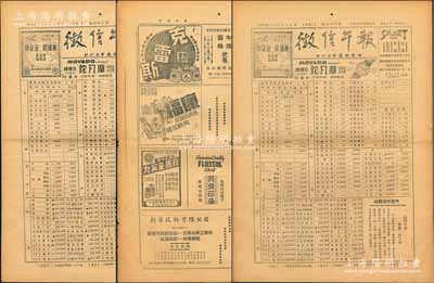 民国三十六年（1947年）上海《征信午报》共15张不同，上印有当年各种外汇牌价、商品市价、公债行情、股票行情（分华股和外股）等，颇具史料价值，保存较佳，敬请预览