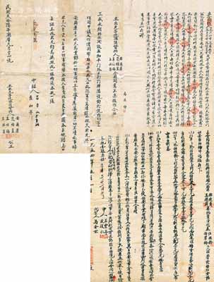 老北京颜料业股份合同共3份，详分：①1945年“公记号颜料庄”股份合同，事为“范氏三和堂、三厚堂、万盛堂、信义堂4人承袭祖创，在北京和平门外大街开设公记号颜料庄营业为年已久，因号中乏人领导理事，特聘张魁武为经理，重立资本国币60万元”，内中详列银股、人力股等情；②1947年“三盛永”出兑合同，事为安尔廉、范维笠、王培福、王永昌4人将合夥在和平门外开设之三盛永颜料庄号内一切字号、