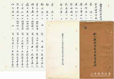 民国37年（1948年）山西《榆次庆源湧钱庄验资表册》1册，内含：①“股东名册”1份，详列27名股东及出资状况等情，合计1000股资本1亿元；②“日计表”和“资产负债平衡表”各1份、“资产目录表”8份、“负债目录表”7份；保存甚佳，敬请预览