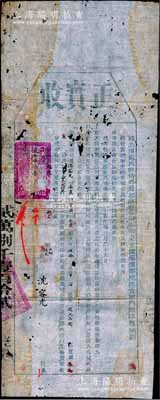 光绪贰拾伍年（1899年）头品顶戴兵部侍郎兼都察院右副都御使安徽巡抚部院提督军门总理粮饷邓（即邓华熙，安徽大学堂创办者）颁发之“正实收”一张，由安徽甯国府南陵县沈容光氏捐银30两，由“从九品衔”为其父母请奖“未入流封典”（可授予其父母为“登仕佐郎”和“九品孺人”之敕命）；此乃清代买官制度之历史实证，题材特殊，保存尚可，有小破损，敬请预览