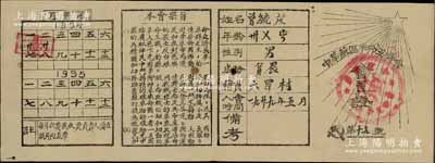 1934年“中华苏区革命互济会”会员证1张，上有会员信息、本会宗旨和月费表等，其宗旨内容极富革命特色，诚属红色革命文物之稀见品，保存甚佳，约八成新，敬请预览和珍视