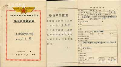 1953年“中国人民解放军空军汽车学校第三期学员毕业鉴定书”1册，内中有学员简历表、技能鉴定、学习情况表、具体技能情况、政治鉴定等内容；保存甚佳，敬请预览