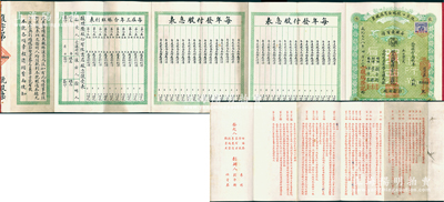 成纪七三八年（1943年）张家口复瑞隆商店股票，股本国币洋壹仟圆（每股100元），此股票呈存摺式，左边印有每年发付股息表、每届三年合账红利表等，背印组织章程24条，拉开极为壮观；河北老股票之别致佳品，亦属首度公诸于阳明，八成新，敬请预览和珍视