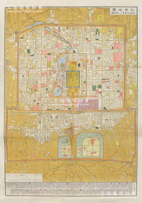 民国三年（1914年）天津中东石印局印《北京地图》大型彩色地图1张，尺寸545×790mm，全图对老北京之地名、建筑等记录极为详尽，且对各政府机关、王府、使馆等均有明显之标识；此种版本较为稀见，保存较佳，敬请预览
