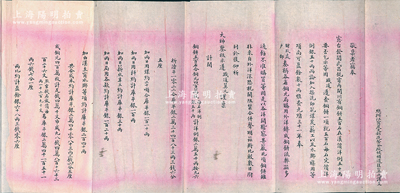 清末“总办江甯度支部造币分厂江苏候补道匡翼之谨呈”大帅（即两江总督）之“禀文”1份，事为“奉宪台发阅武昌铣电，内开川有铜饼五百石，在汉价（每石）洋例五十两，要否乞示等因”，内中开列各项成本比较数目等情，乃属清代之钱币文献；全摺墨字俊秀，保存尚可，敬请预览