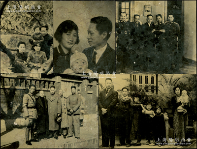 抗战时期“叶挺将军”历史老照片一组共5张，内含：1938年“在南昌与周子昆、张云逸、项英、曾山合影”、“在汉口与张发奎、郭沫若、陈铭枢、叶琪翔”合影、1946年叶挺全家在重庆合影等，背有文字说明；保存尚佳，敬请预览