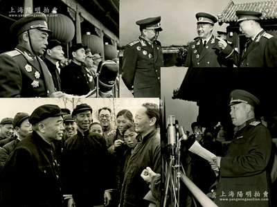 新中国开国元帅等老照片共4张不同，详分：“陈毅元帅在发言”、“彭德怀元帅在发言”、“彭德怀元帅与群众交谈”、“贺龙元帅、聂荣臻元帅与许世友将军合影”等，尺寸颇大，保存甚佳，敬请预览