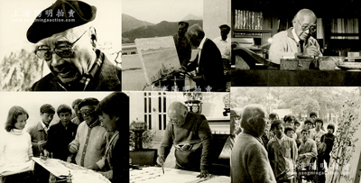 著名画家刘海粟照片一组共11张不同，尺寸均约110×80mm，约摄于1970年代底至80年代初，保存甚佳，敬请预览