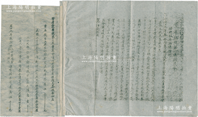 民国廿九年（1940年）山西孝义“震华银号第一届股东会临时报告”1份，内中言及该号自1930年由农工银行改为震华银号，时有资本洋54360元，后因地方兵灾而屡亏，至1940年底仅剩股本洋15000元，内情颇为曲折；晋孝震华银号亦发行有老股票存世，是项报告书可作为老股票之历史印证；保存较佳，敬请预览
