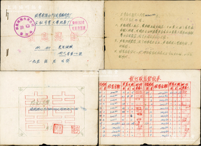 1957年“国营南海水产公司渔轮修造厂·公私合营大华机器厂”领息凭证1册，股金人民币16347.83元，其发付股息记录从1957年始，每年付息四次，至1966年止（但1966年最后一笔股息至1979年11月方领取）；该公司原属广州，后迁海南，迄今已成“中华人民共和国船舶检验局渔船分局海南渔船检验处”，其性质由私营演变成官方机构，意义非凡；罕见佳品，七五成新