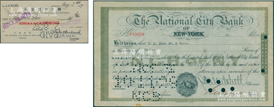 1929年美商花旗银行股票，面额1股（每股20美元），中国外商银行老股票之珍罕品；源于前辈名家之典藏，八成新（附送：1937年上海花旗银行支票1枚，其上英文行名与老股票一致，以供印证！）